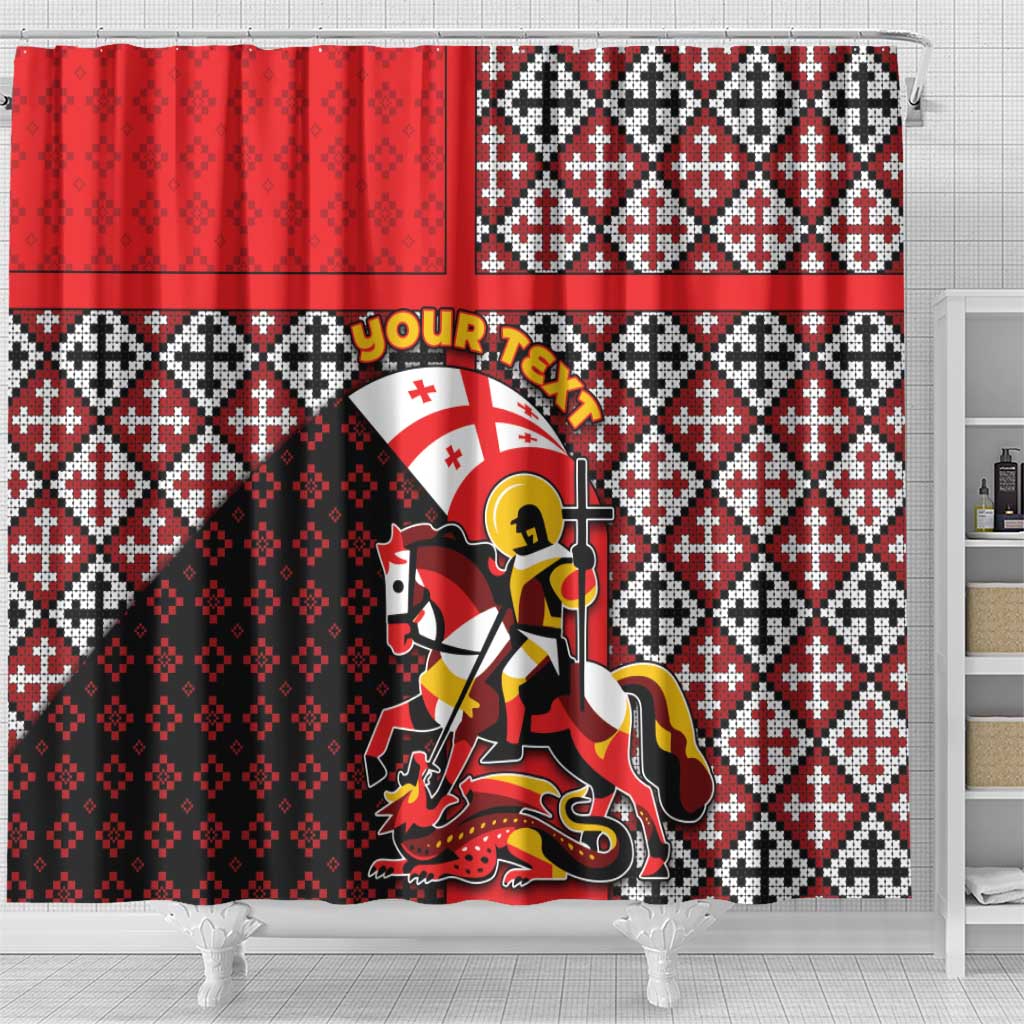 Personalized Georgia Shower Curtain Saint George Dragon Slayer Folk Pattern