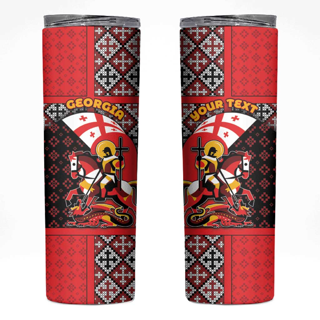 Personalized Georgia Skinny Tumbler Saint George Dragon Slayer Folk Pattern