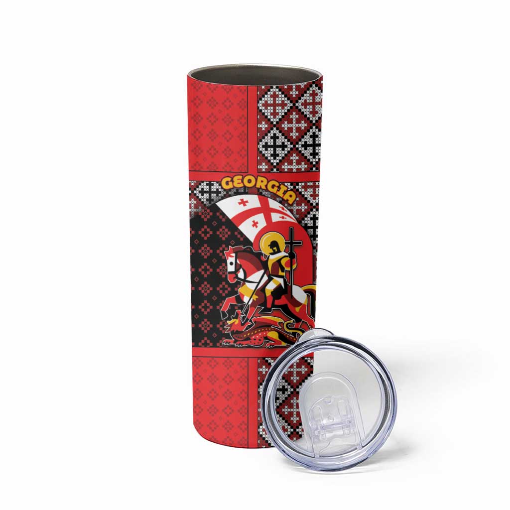 Personalized Georgia Skinny Tumbler Saint George Dragon Slayer Folk Pattern