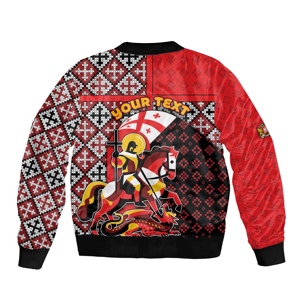 Personalized Georgia Sleeve Zip Bomber Jacket Saint George Dragon Slayer Folk Pattern