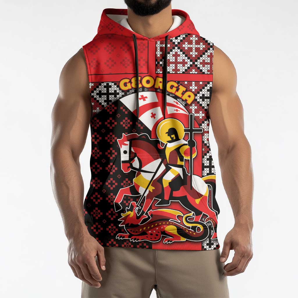 Personalized Georgia Sleeveless Hoodie Saint George Dragon Slayer Folk Pattern