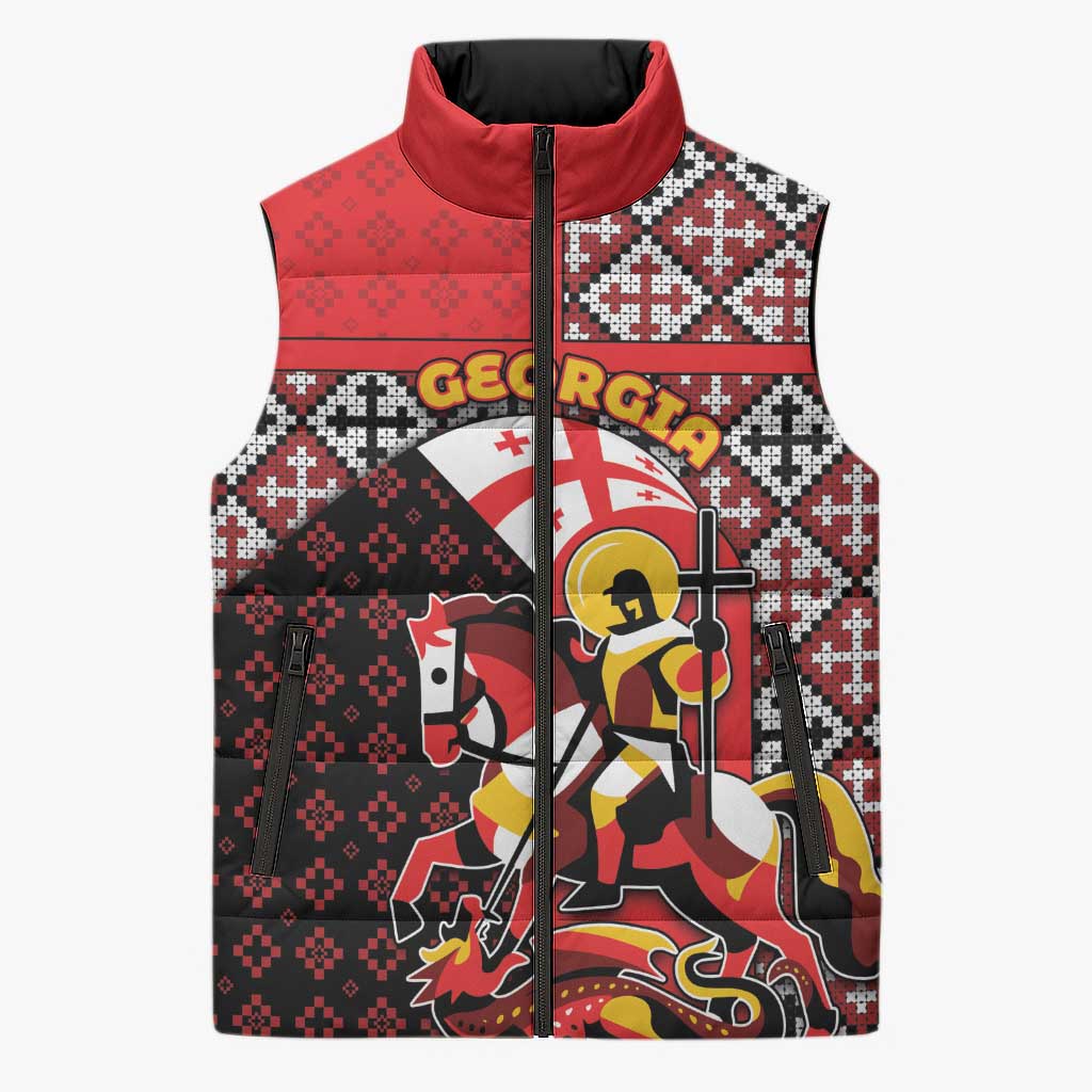 Personalized Georgia Sleeveless Puffer Jacket Saint George Dragon Slayer Folk Pattern