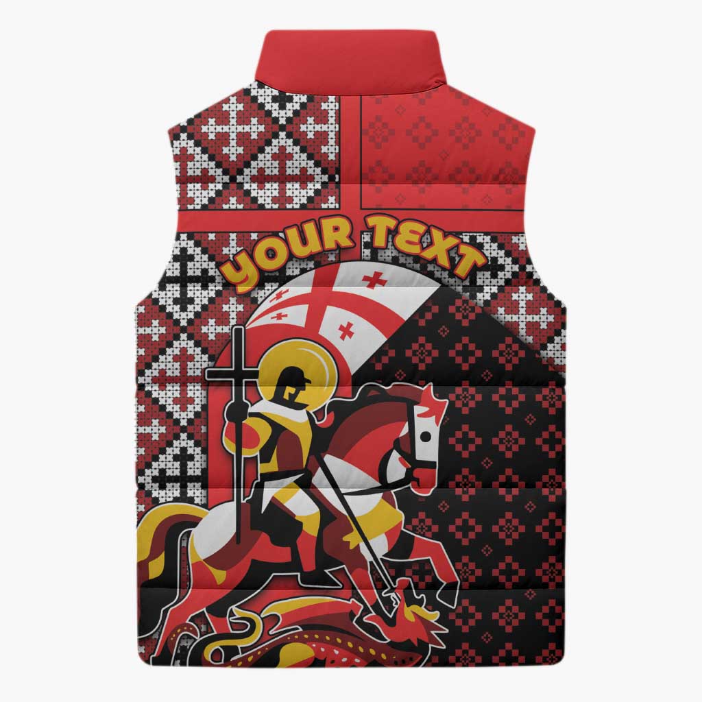 Personalized Georgia Sleeveless Puffer Jacket Saint George Dragon Slayer Folk Pattern