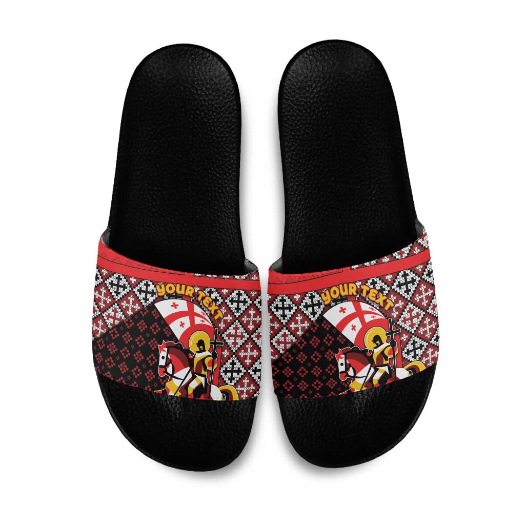 Personalized Georgia Slide Sandals Saint George Dragon Slayer Folk Pattern
