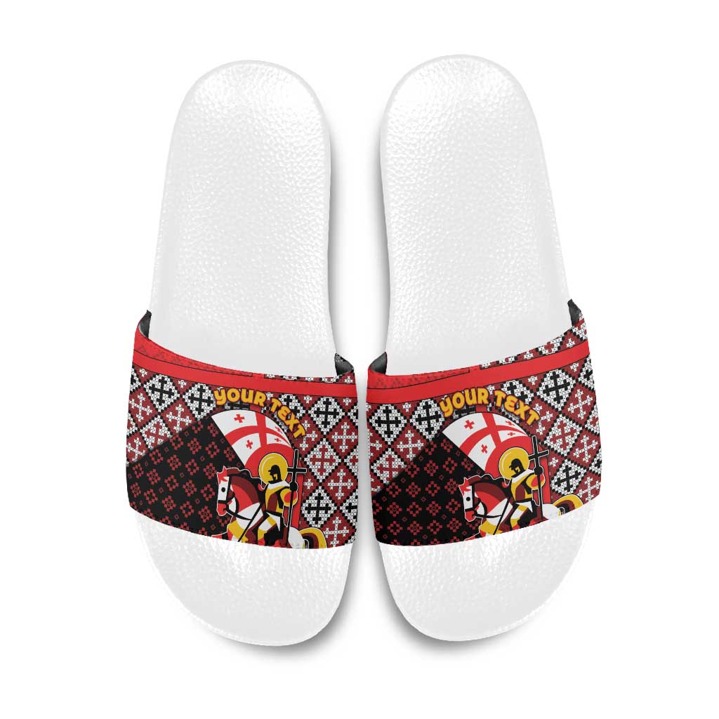 Personalized Georgia Slide Sandals Saint George Dragon Slayer Folk Pattern