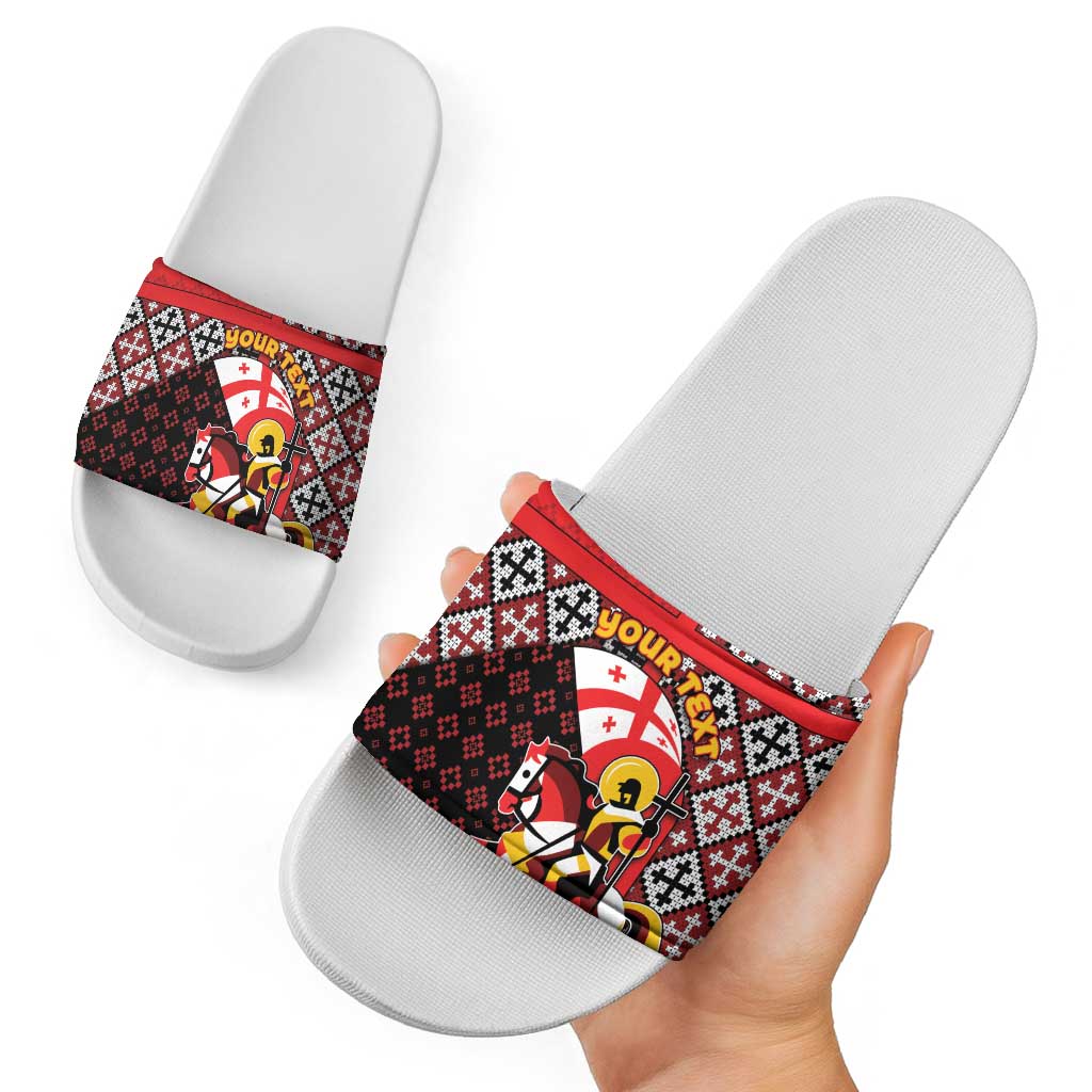 Personalized Georgia Slide Sandals Saint George Dragon Slayer Folk Pattern