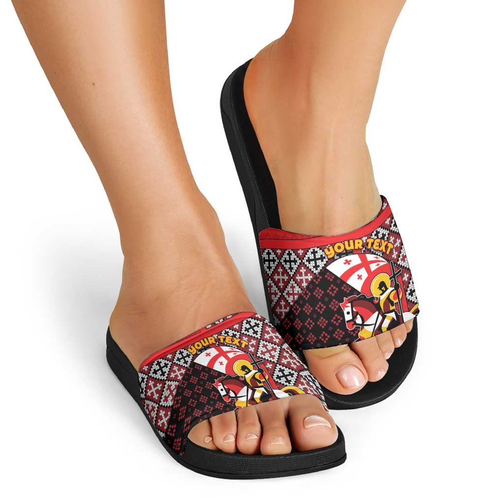 Personalized Georgia Slide Sandals Saint George Dragon Slayer Folk Pattern