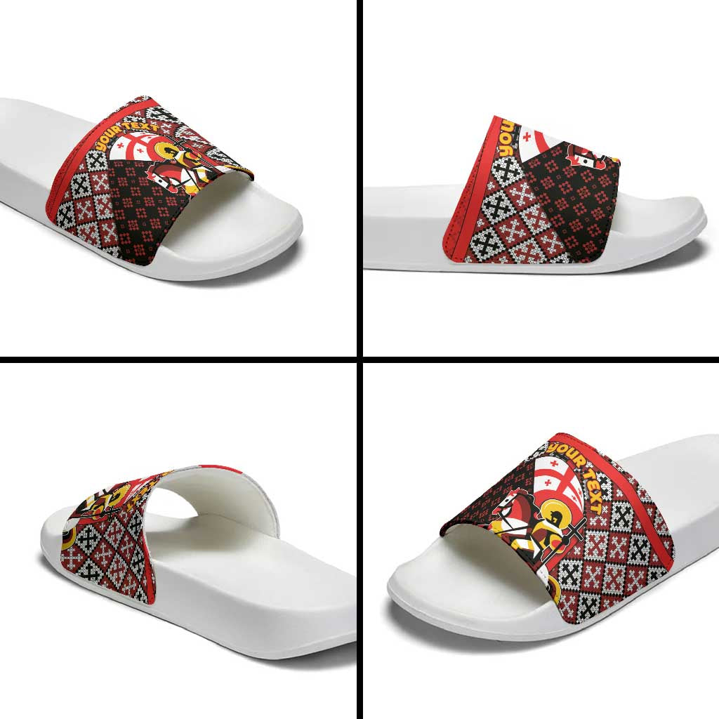 Personalized Georgia Slide Sandals Saint George Dragon Slayer Folk Pattern