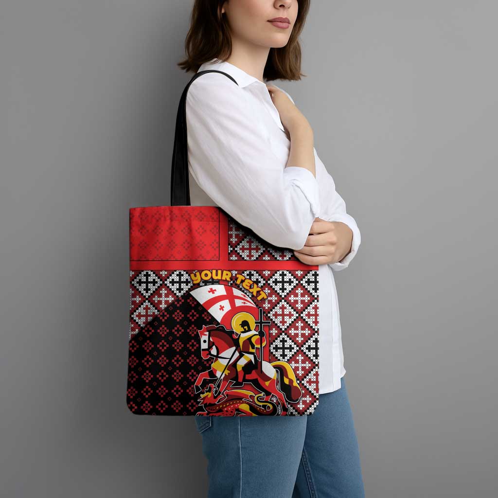 Personalized Georgia Tote Bag Saint George Dragon Slayer Folk Pattern