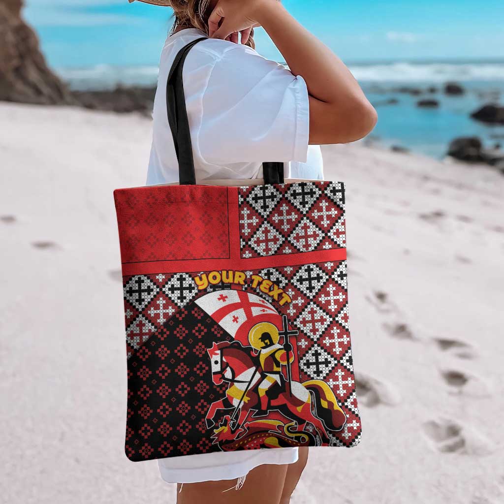 Personalized Georgia Tote Bag Saint George Dragon Slayer Folk Pattern