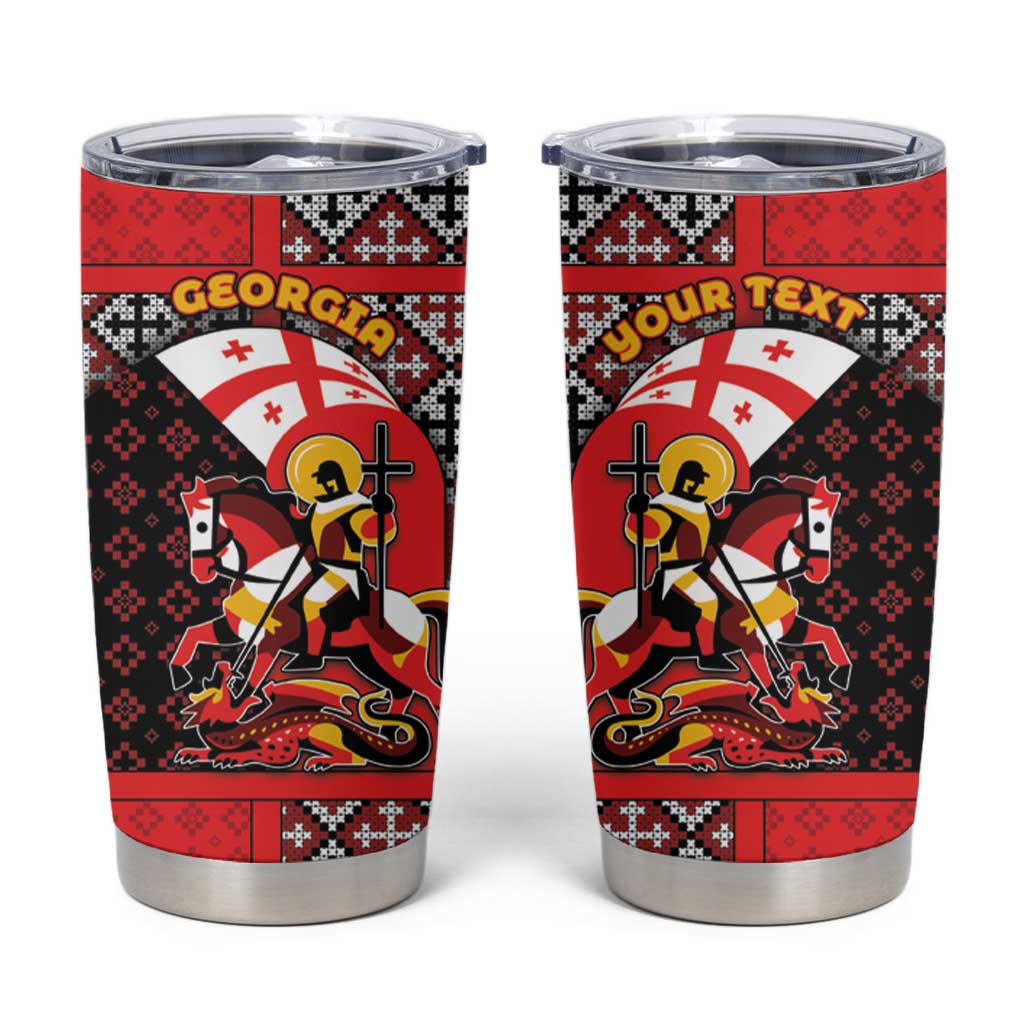Personalized Georgia Tumbler Cup Saint George Dragon Slayer Folk Pattern