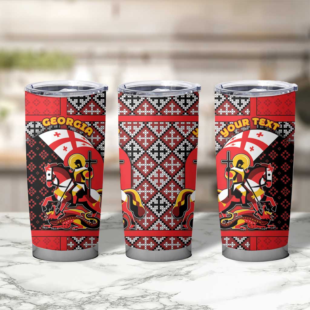 Personalized Georgia Tumbler Cup Saint George Dragon Slayer Folk Pattern