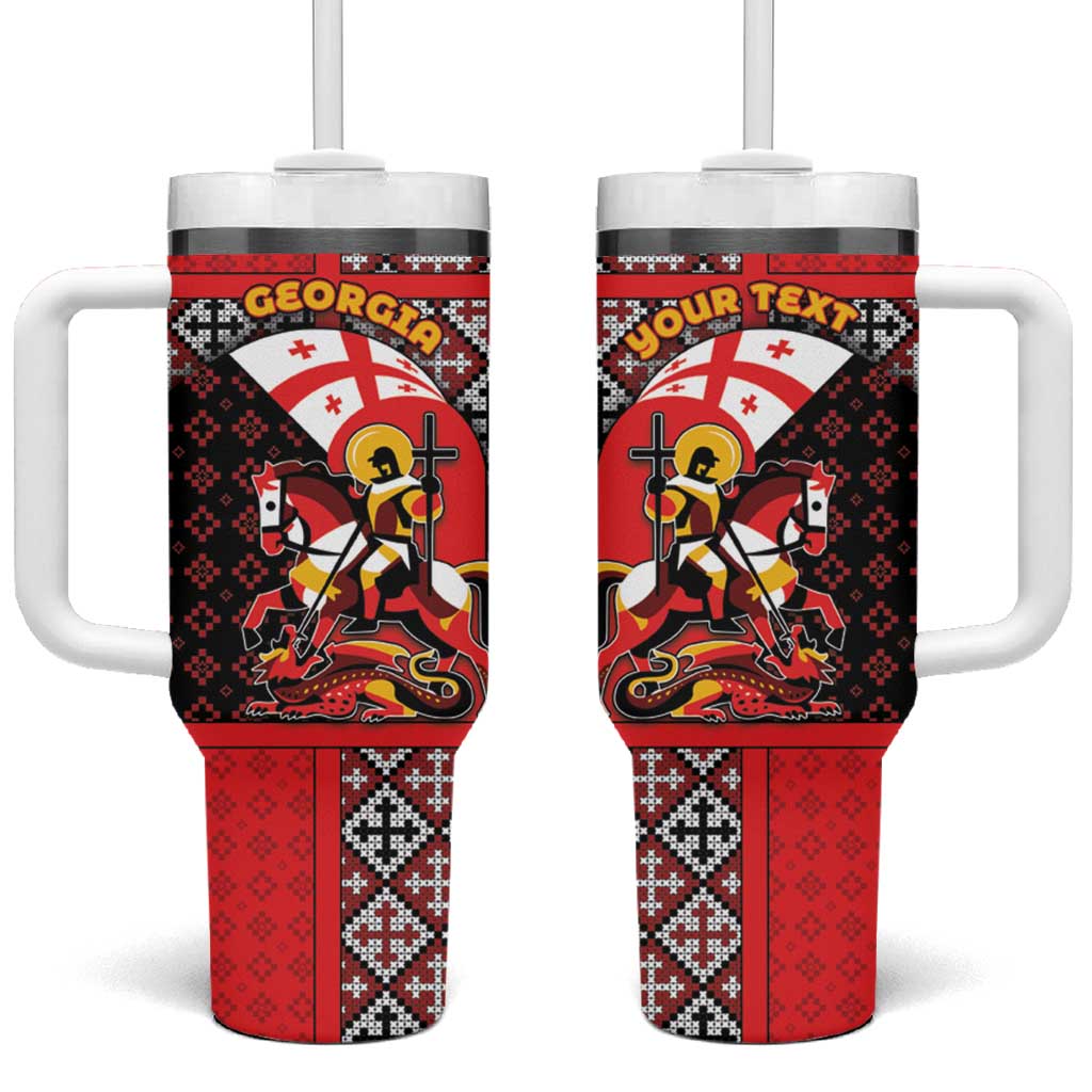 Personalized Georgia Tumbler With Handle Saint George Dragon Slayer Folk Pattern