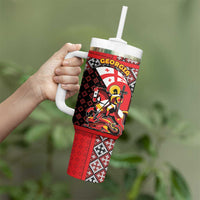 Personalized Georgia Tumbler With Handle Saint George Dragon Slayer Folk Pattern