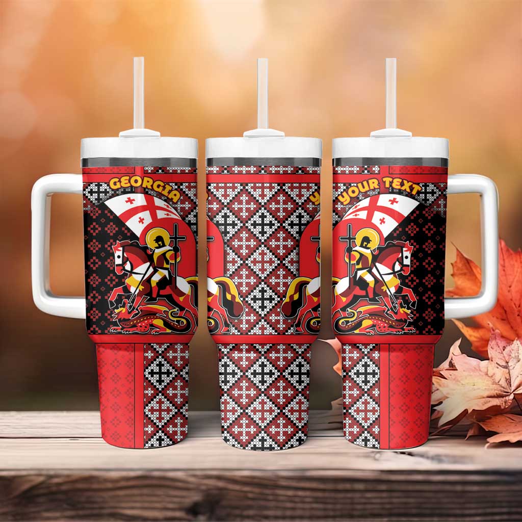 Personalized Georgia Tumbler With Handle Saint George Dragon Slayer Folk Pattern