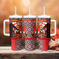 Personalized Georgia Tumbler With Handle Saint George Dragon Slayer Folk Pattern