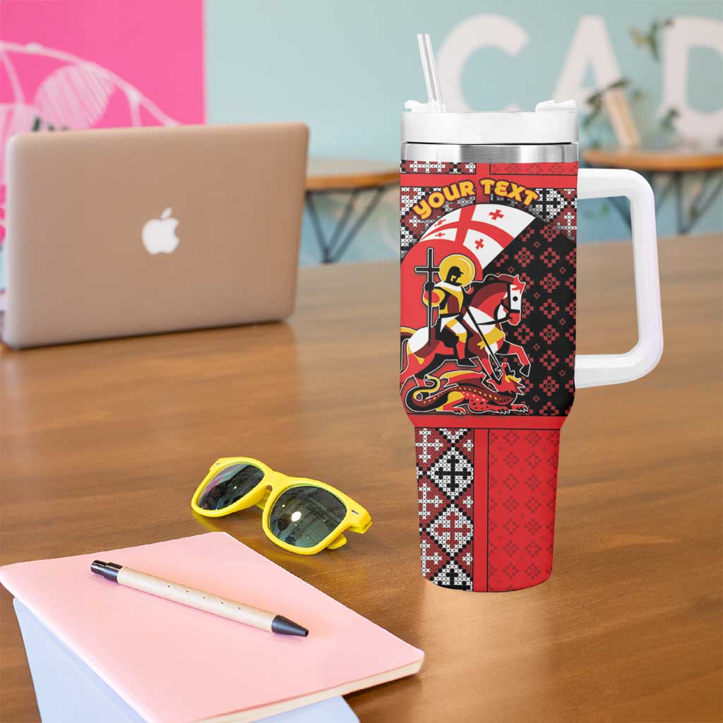 Personalized Georgia Tumbler With Handle Saint George Dragon Slayer Folk Pattern