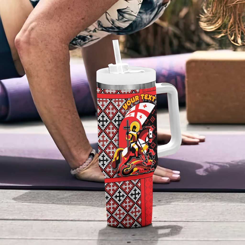 Personalized Georgia Tumbler With Handle Saint George Dragon Slayer Folk Pattern