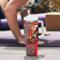 Personalized Georgia Tumbler With Handle Saint George Dragon Slayer Folk Pattern