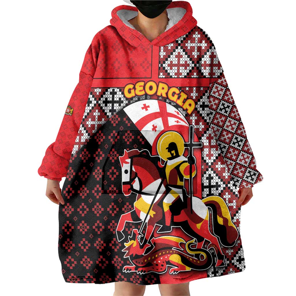 Personalized Georgia Wearable Blanket Hoodie Saint George Dragon Slayer Folk Pattern