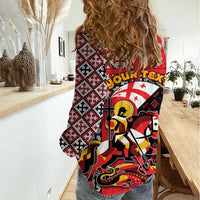 Personalized Georgia Women Casual Shirt Saint George Dragon Slayer Folk Pattern