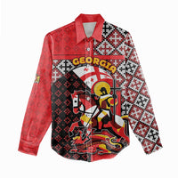 Personalized Georgia Women Casual Shirt Saint George Dragon Slayer Folk Pattern