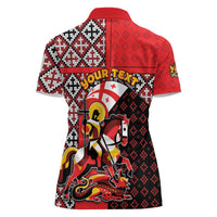 Personalized Georgia Women Polo Shirt Saint George Dragon Slayer Folk Pattern