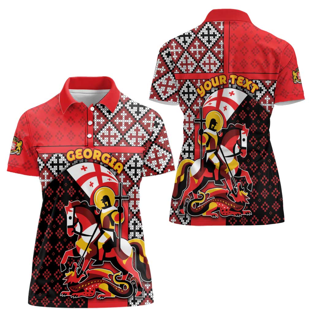 Personalized Georgia Women Polo Shirt Saint George Dragon Slayer Folk Pattern