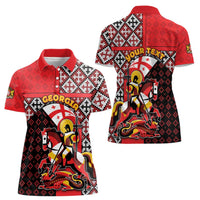 Personalized Georgia Women Polo Shirt Saint George Dragon Slayer Folk Pattern
