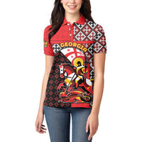 Personalized Georgia Women Polo Shirt Saint George Dragon Slayer Folk Pattern