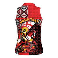 Personalized Georgia Women Sleeveless Polo Shirt Saint George Dragon Slayer Folk Pattern