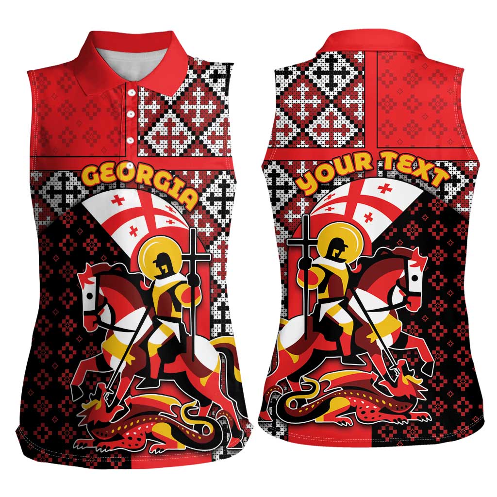 Personalized Georgia Women Sleeveless Polo Shirt Saint George Dragon Slayer Folk Pattern