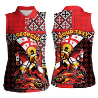 Personalized Georgia Women Sleeveless Polo Shirt Saint George Dragon Slayer Folk Pattern