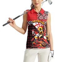 Personalized Georgia Women Sleeveless Polo Shirt Saint George Dragon Slayer Folk Pattern