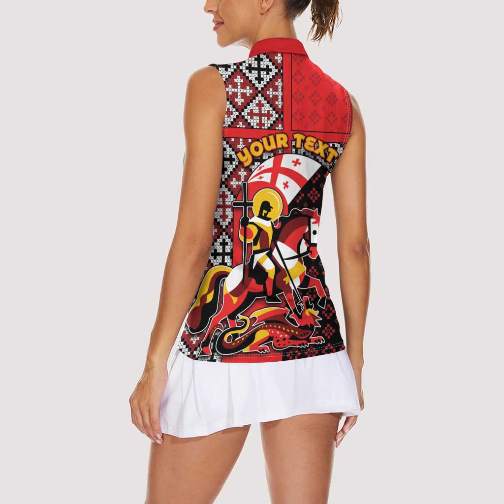 Personalized Georgia Women Sleeveless Polo Shirt Saint George Dragon Slayer Folk Pattern