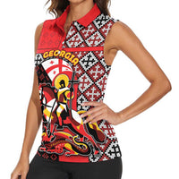 Personalized Georgia Women Sleeveless Polo Shirt Saint George Dragon Slayer Folk Pattern