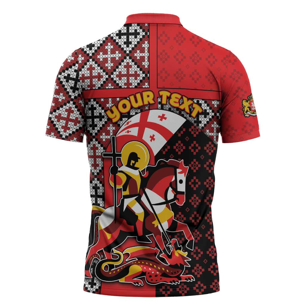Personalized Georgia Zipper Polo Shirt Saint George Dragon Slayer Folk Pattern