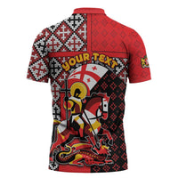 Personalized Georgia Zipper Polo Shirt Saint George Dragon Slayer Folk Pattern