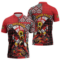 Personalized Georgia Zipper Polo Shirt Saint George Dragon Slayer Folk Pattern
