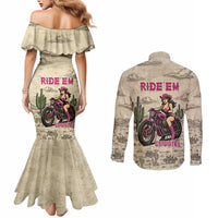 Cowgirl Couples Matching Mermaid Dress and Long Sleeve Button Shirt Running Wild Ride Or Die