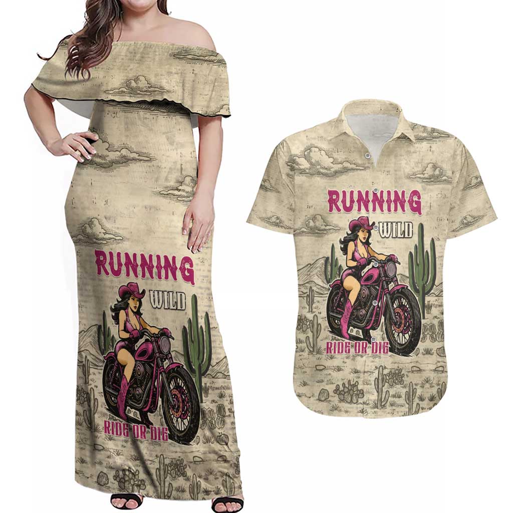 Cowgirl Couples Matching Off Shoulder Maxi Dress and Hawaiian Shirt Running Wild Ride Or Die