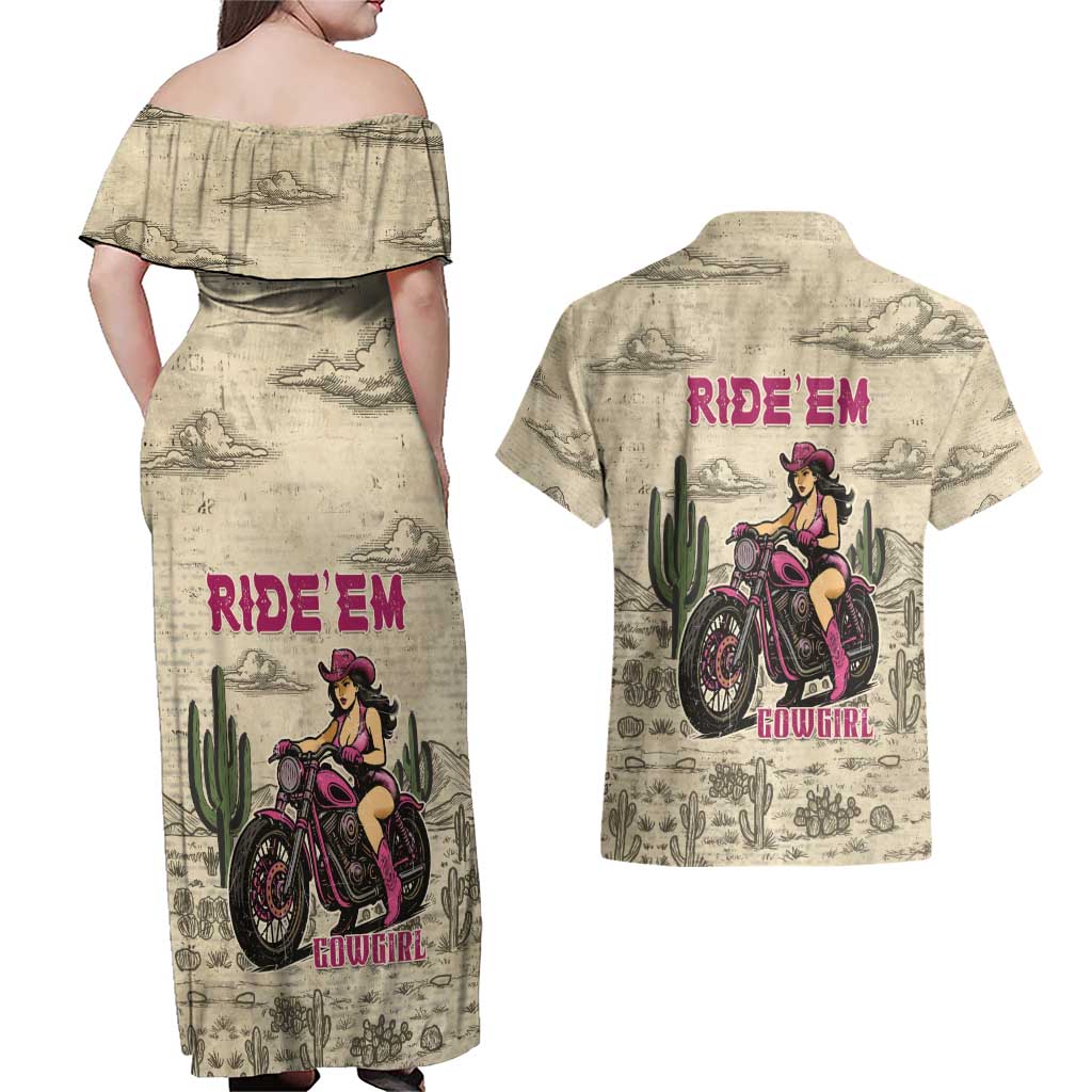 Cowgirl Couples Matching Off Shoulder Maxi Dress and Hawaiian Shirt Running Wild Ride Or Die