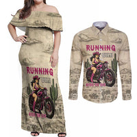 Cowgirl Couples Matching Off Shoulder Maxi Dress and Long Sleeve Button Shirt Running Wild Ride Or Die