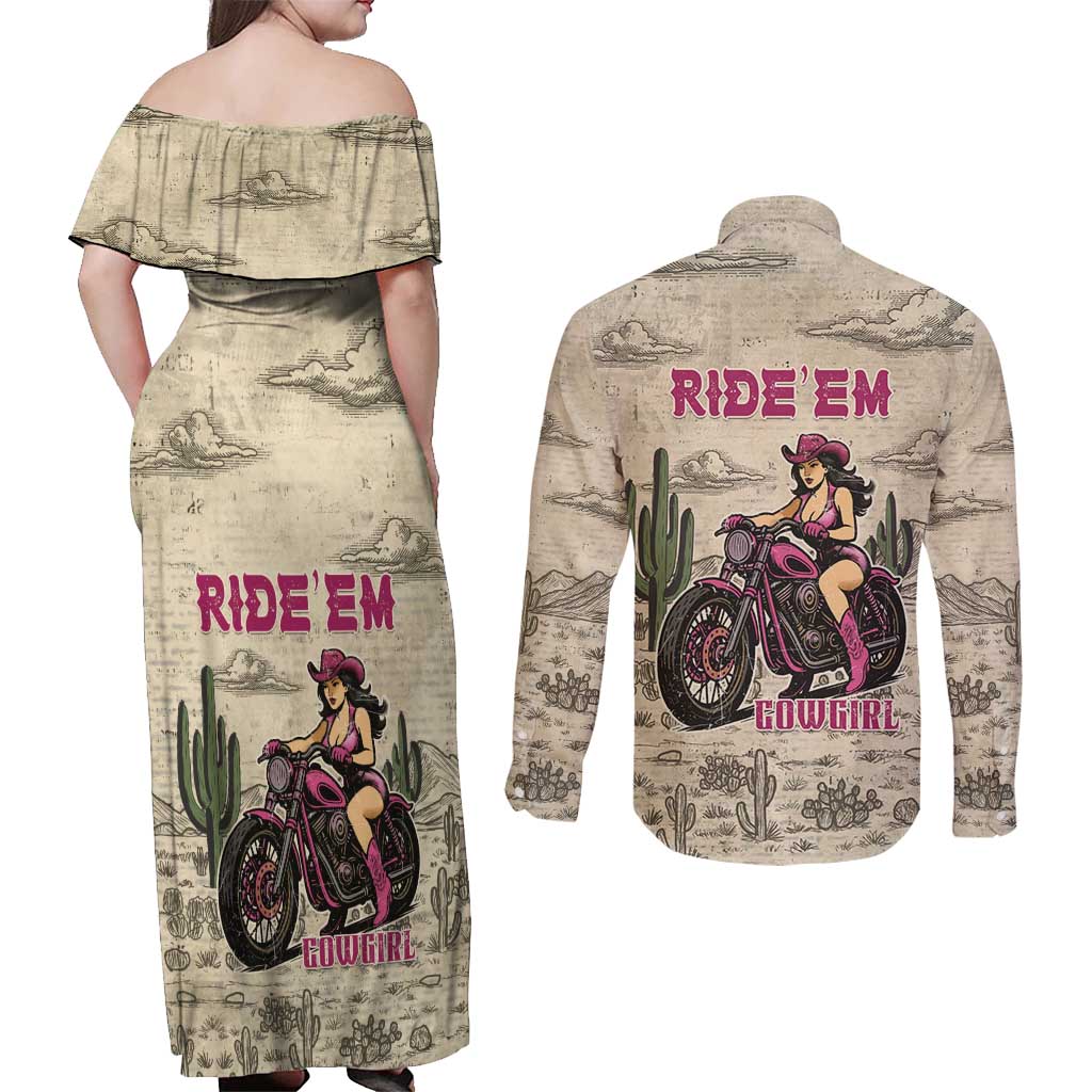 Cowgirl Couples Matching Off Shoulder Maxi Dress and Long Sleeve Button Shirt Running Wild Ride Or Die