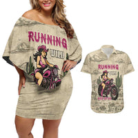 Cowgirl Couples Matching Off Shoulder Short Dress and Hawaiian Shirt Running Wild Ride Or Die