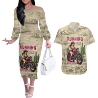 Cowgirl Couples Matching Off The Shoulder Long Sleeve Dress and Hawaiian Shirt Running Wild Ride Or Die