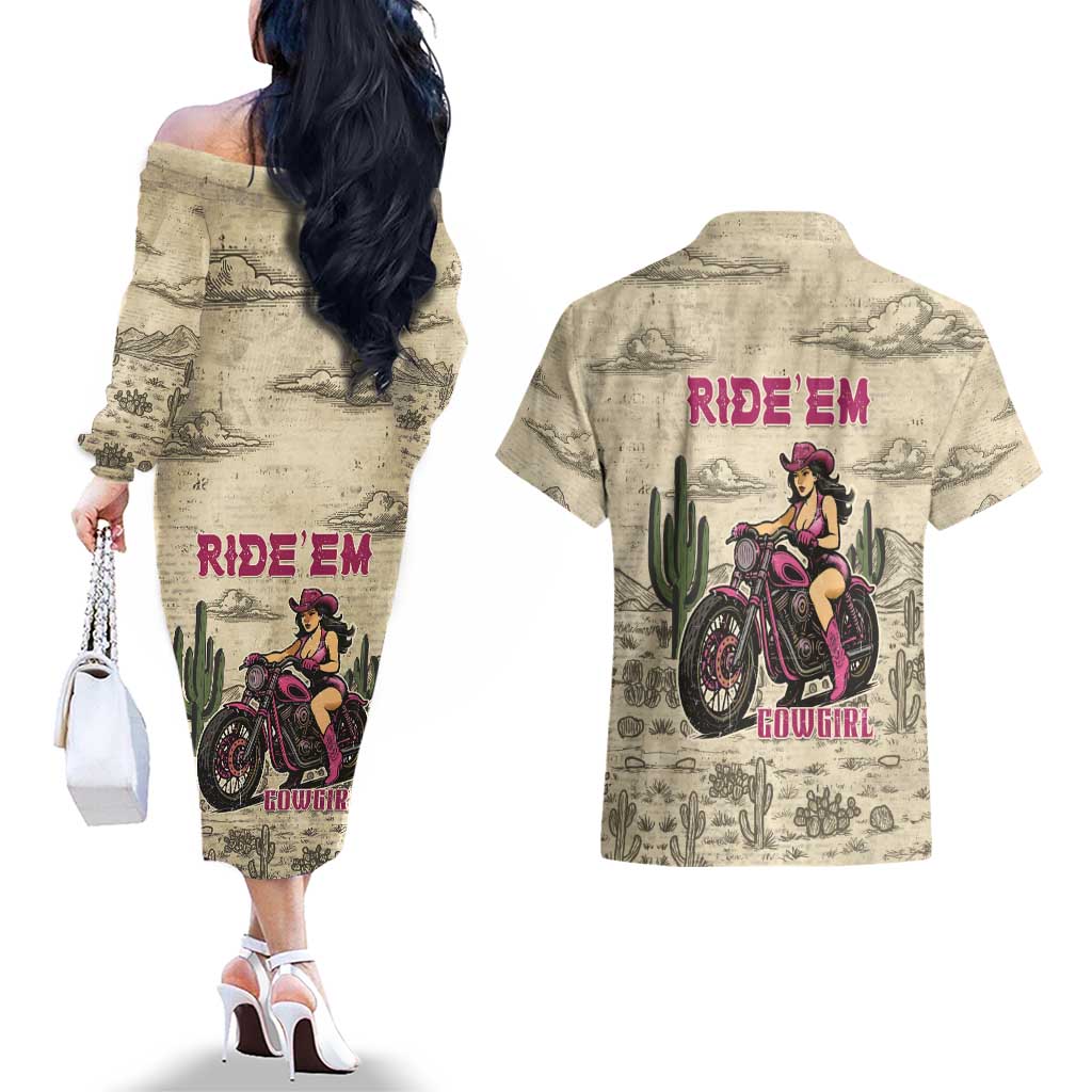 Cowgirl Couples Matching Off The Shoulder Long Sleeve Dress and Hawaiian Shirt Running Wild Ride Or Die