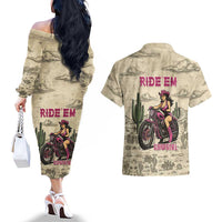 Cowgirl Couples Matching Off The Shoulder Long Sleeve Dress and Hawaiian Shirt Running Wild Ride Or Die