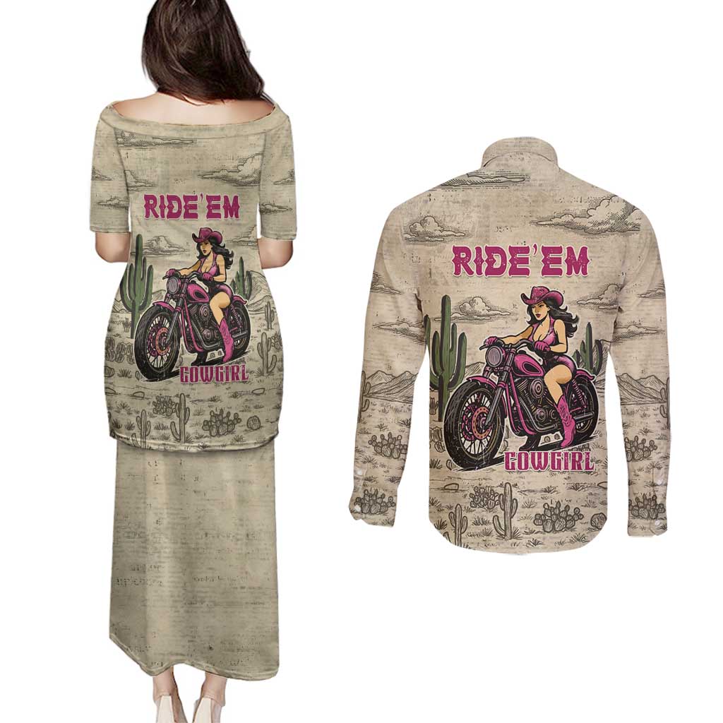 Cowgirl Couples Matching Puletasi and Long Sleeve Button Shirt Running Wild Ride Or Die