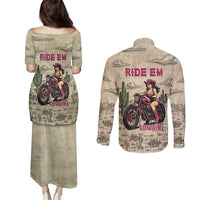 Cowgirl Couples Matching Puletasi and Long Sleeve Button Shirt Running Wild Ride Or Die
